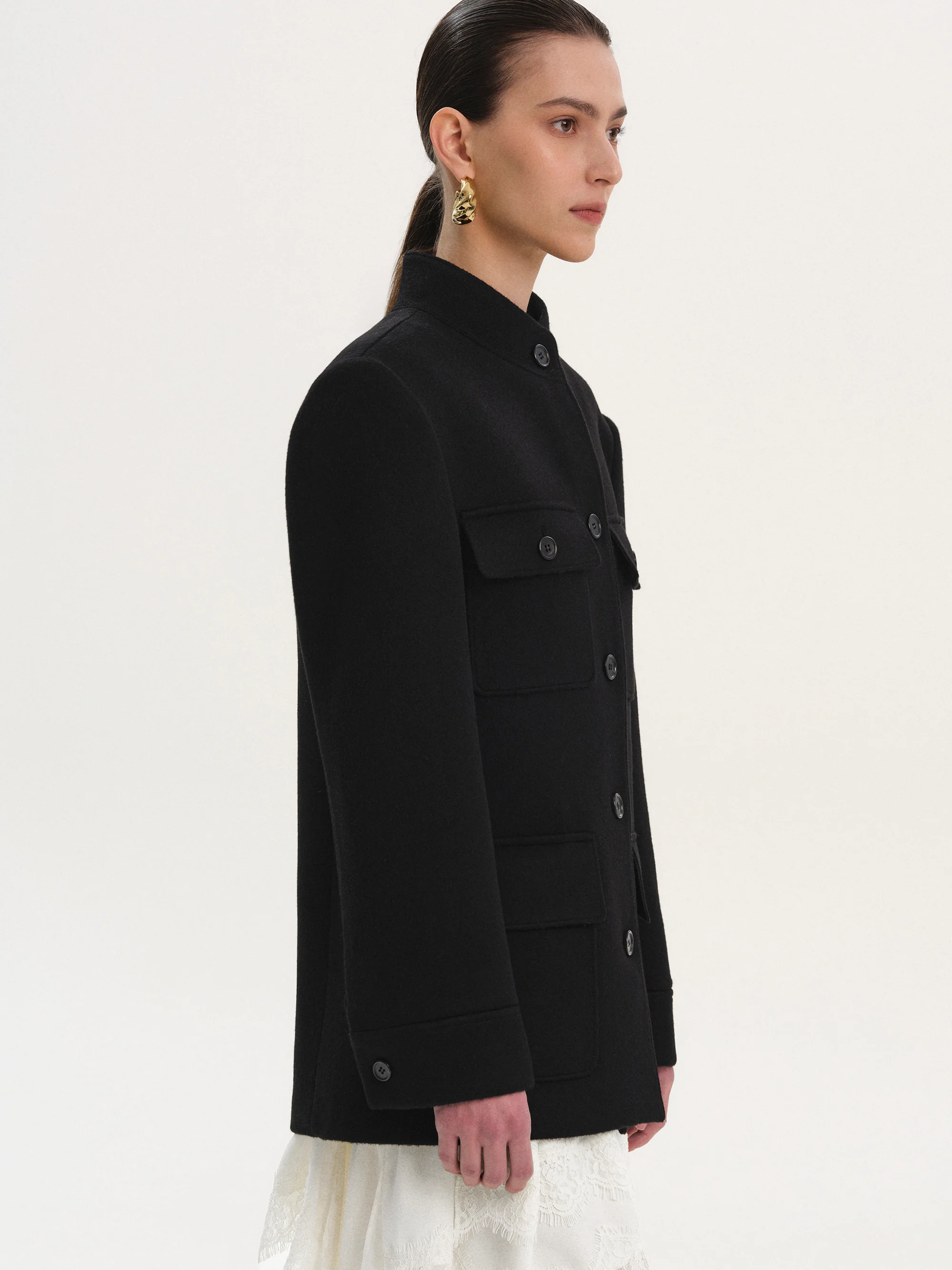 Wool Cashmere Officer Jacket, Black - Image 5