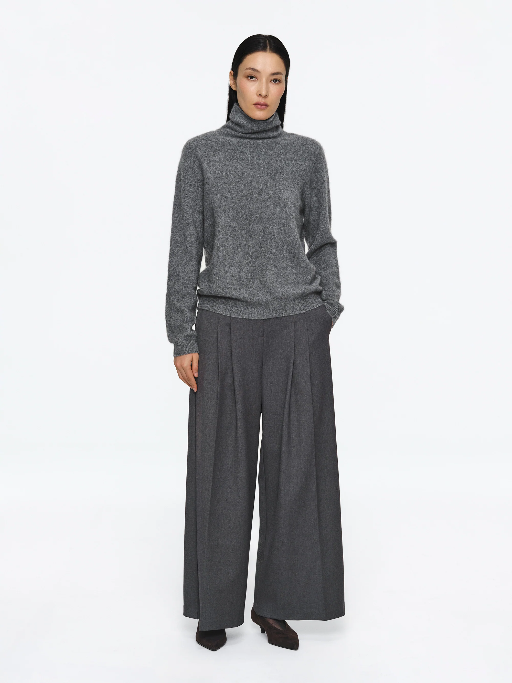 Wool Cashmere Turtleneck, Charcoal