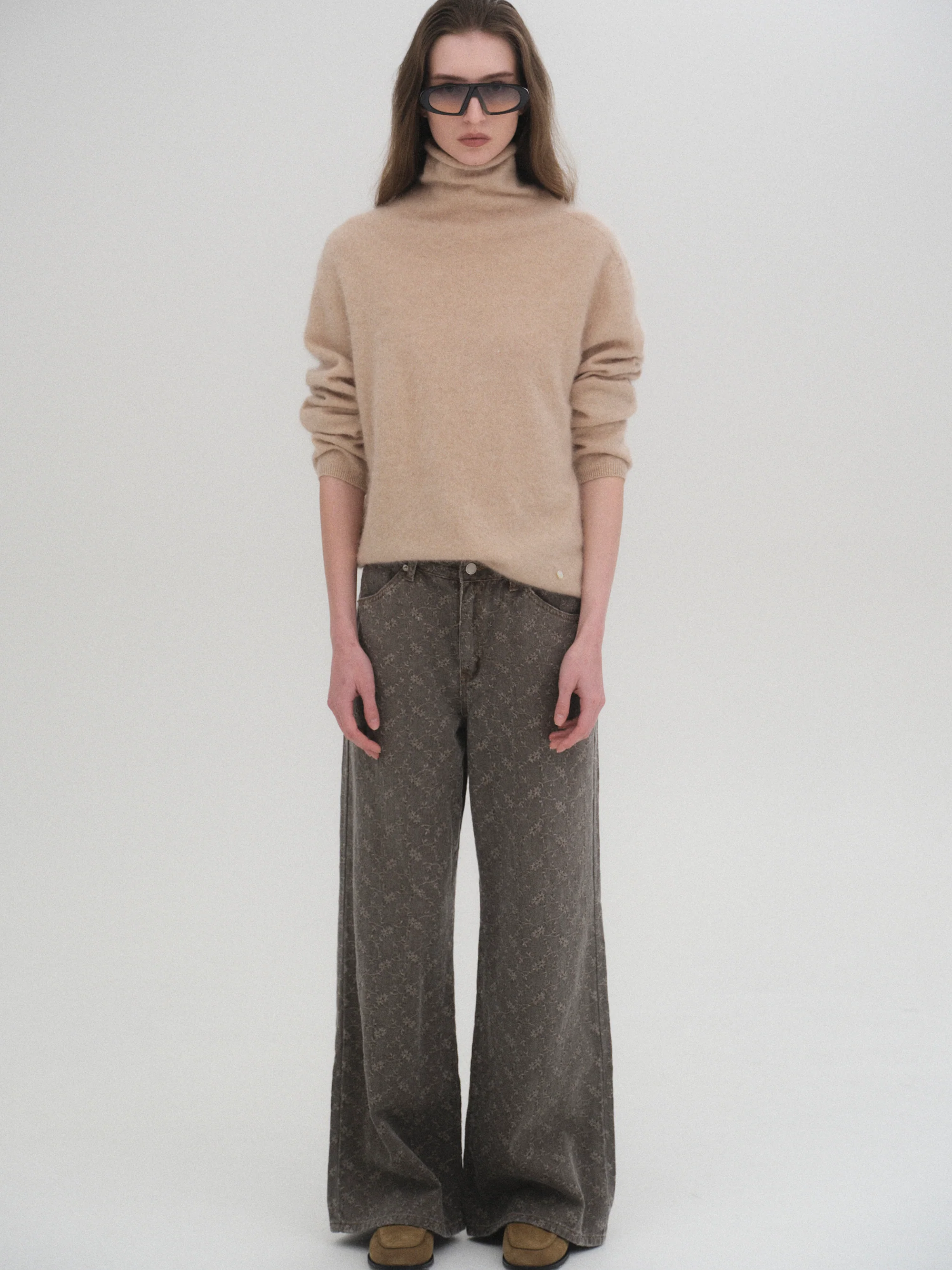 Wool-Cashmere Turtleneck Knit, Camel - Image 3