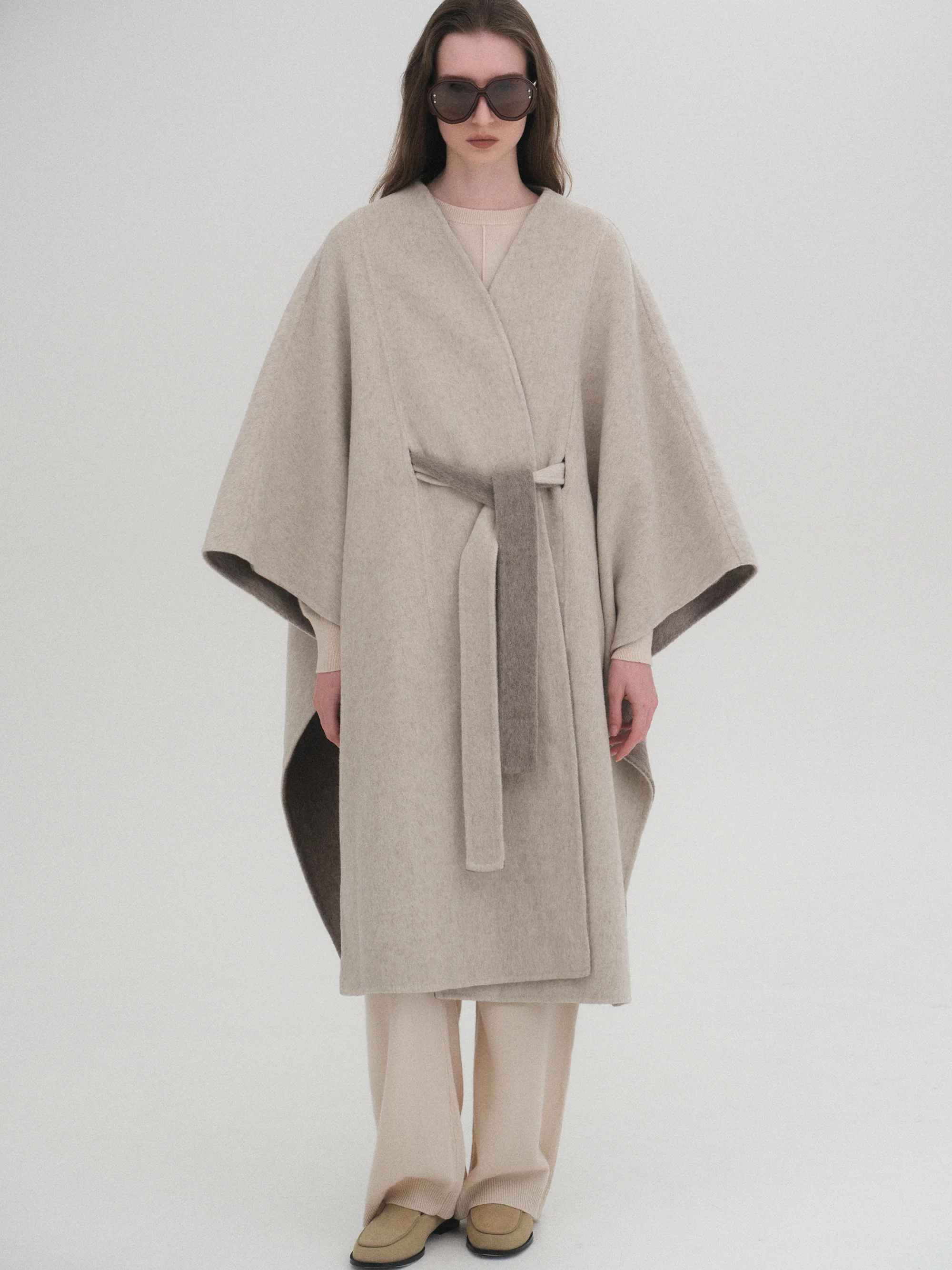 Wool Felt Cape Coat, Oat