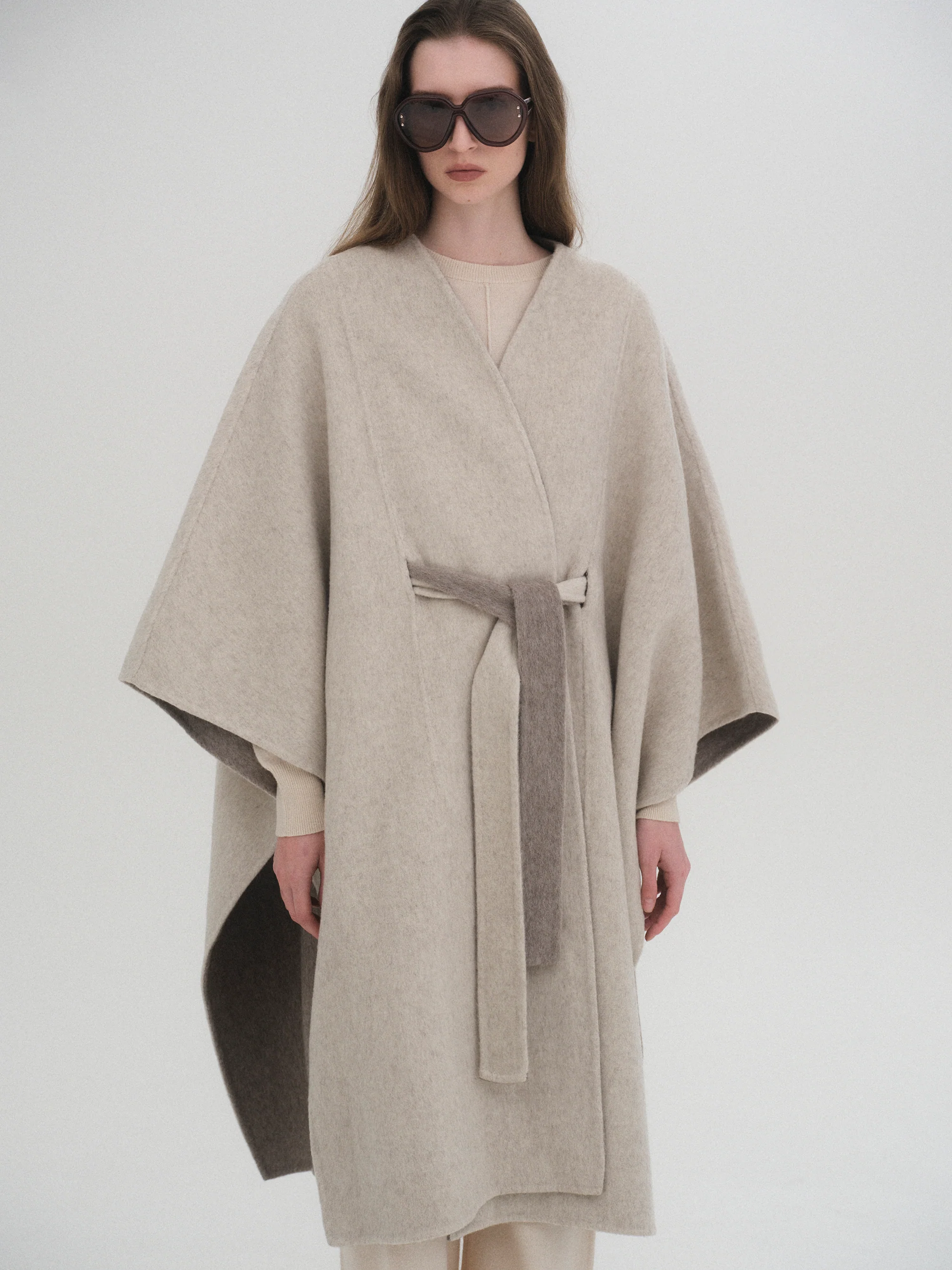 Wool Felt Cape Coat, Oat - Image 3