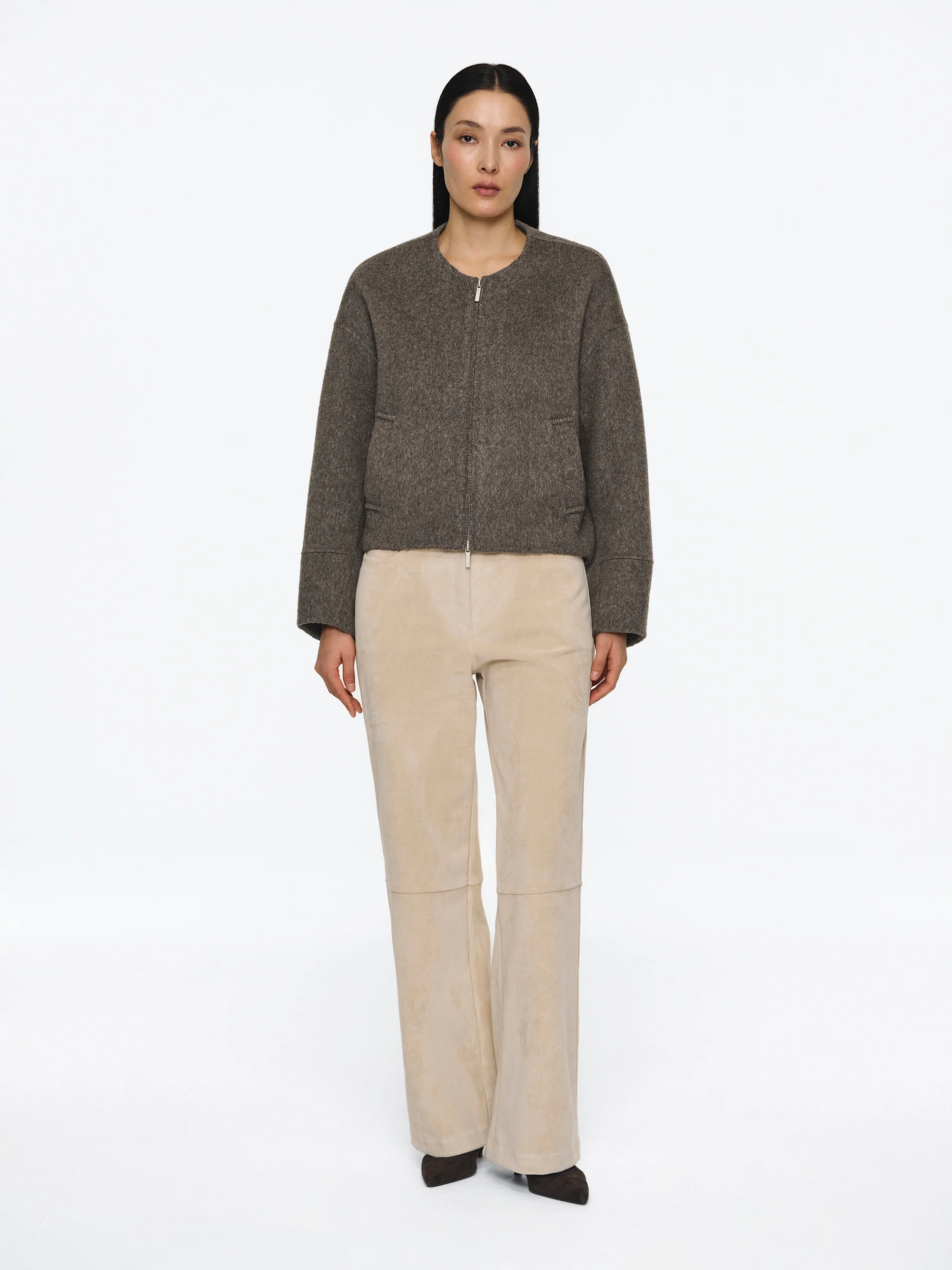 Wool Felted Zip Jacket, Brown