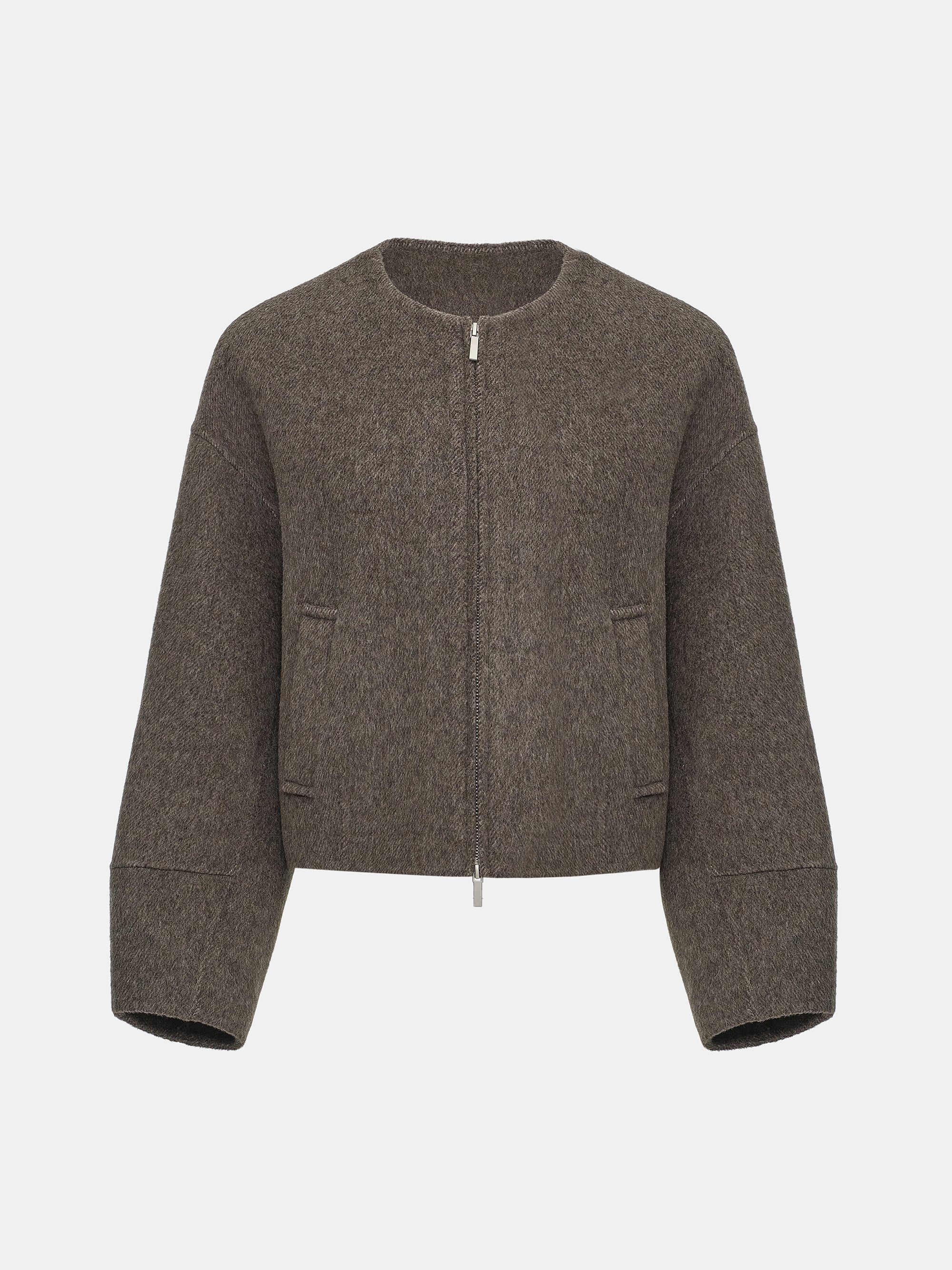 Wool Felted Zip Jacket, Brown - Image 5