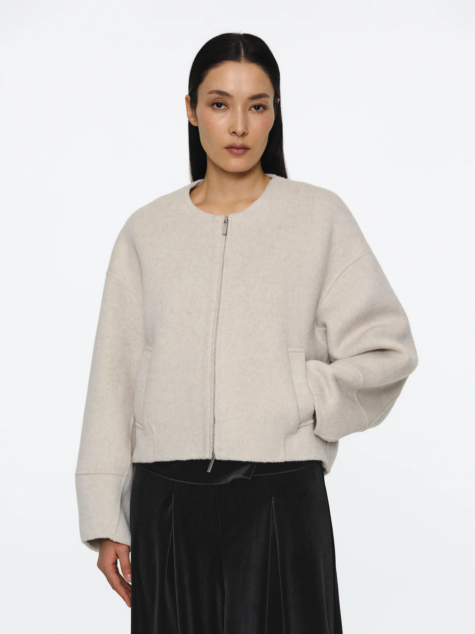 Wool Felted Zip Jacket, Ivory
