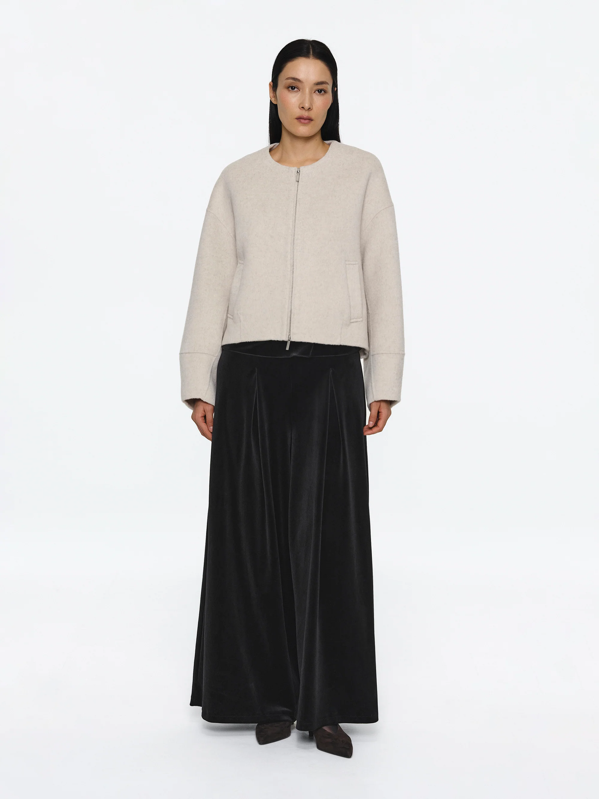 Wool Felted Zip Jacket, Ivory - Image 2
