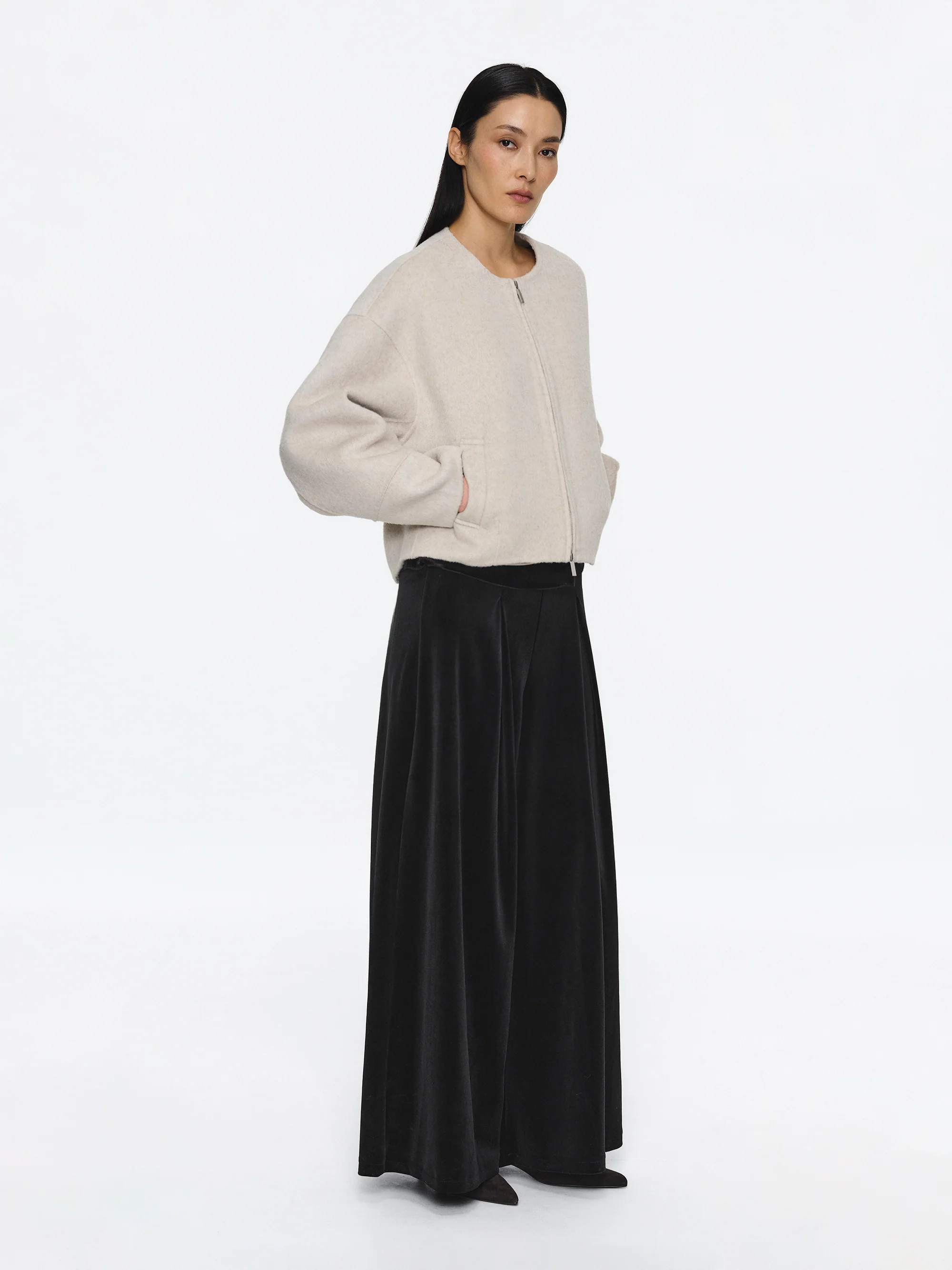 Wool Felted Zip Jacket, Ivory - Image 3