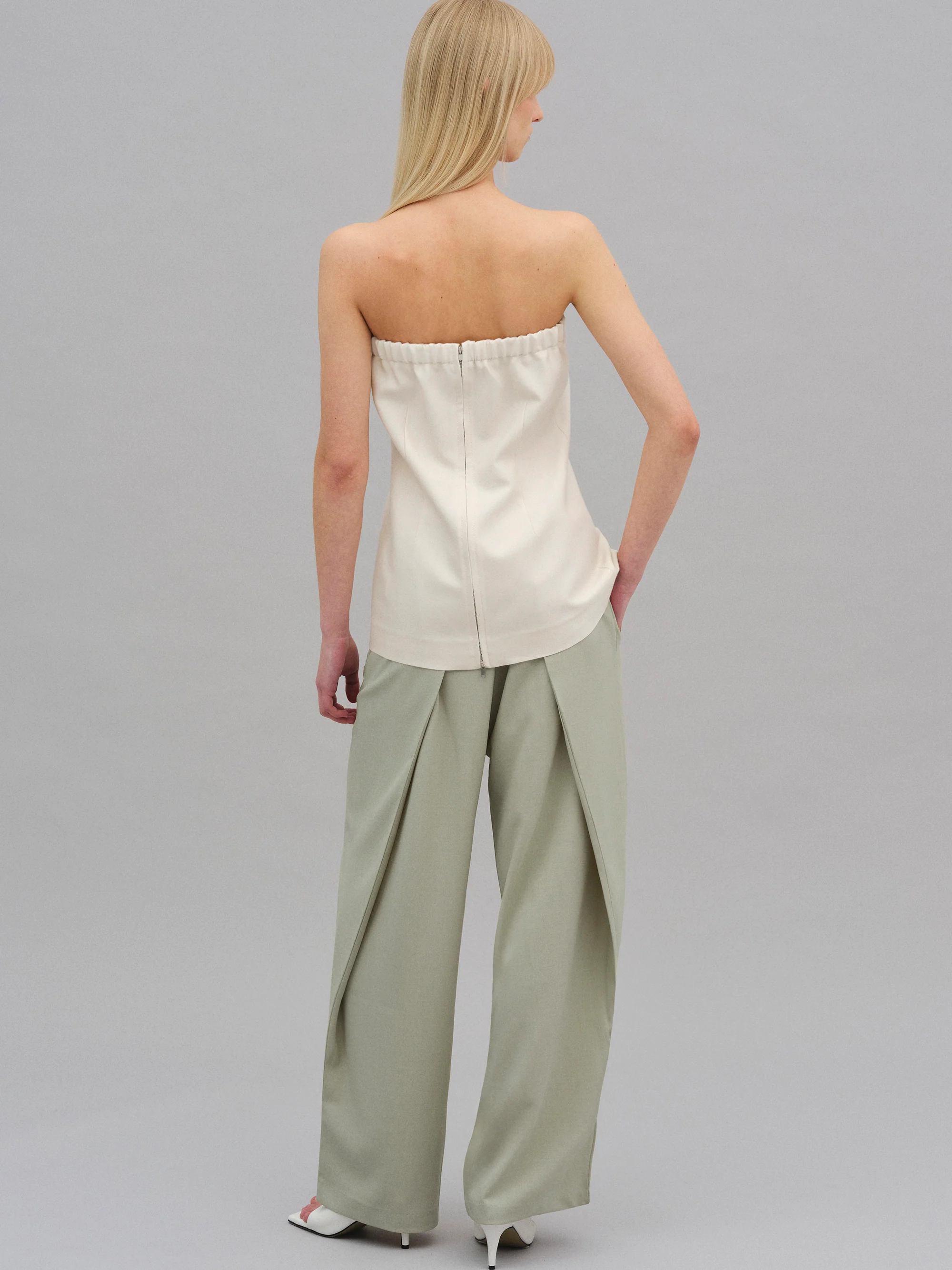 Wool-Silk Bustier, Ivory - Image 3