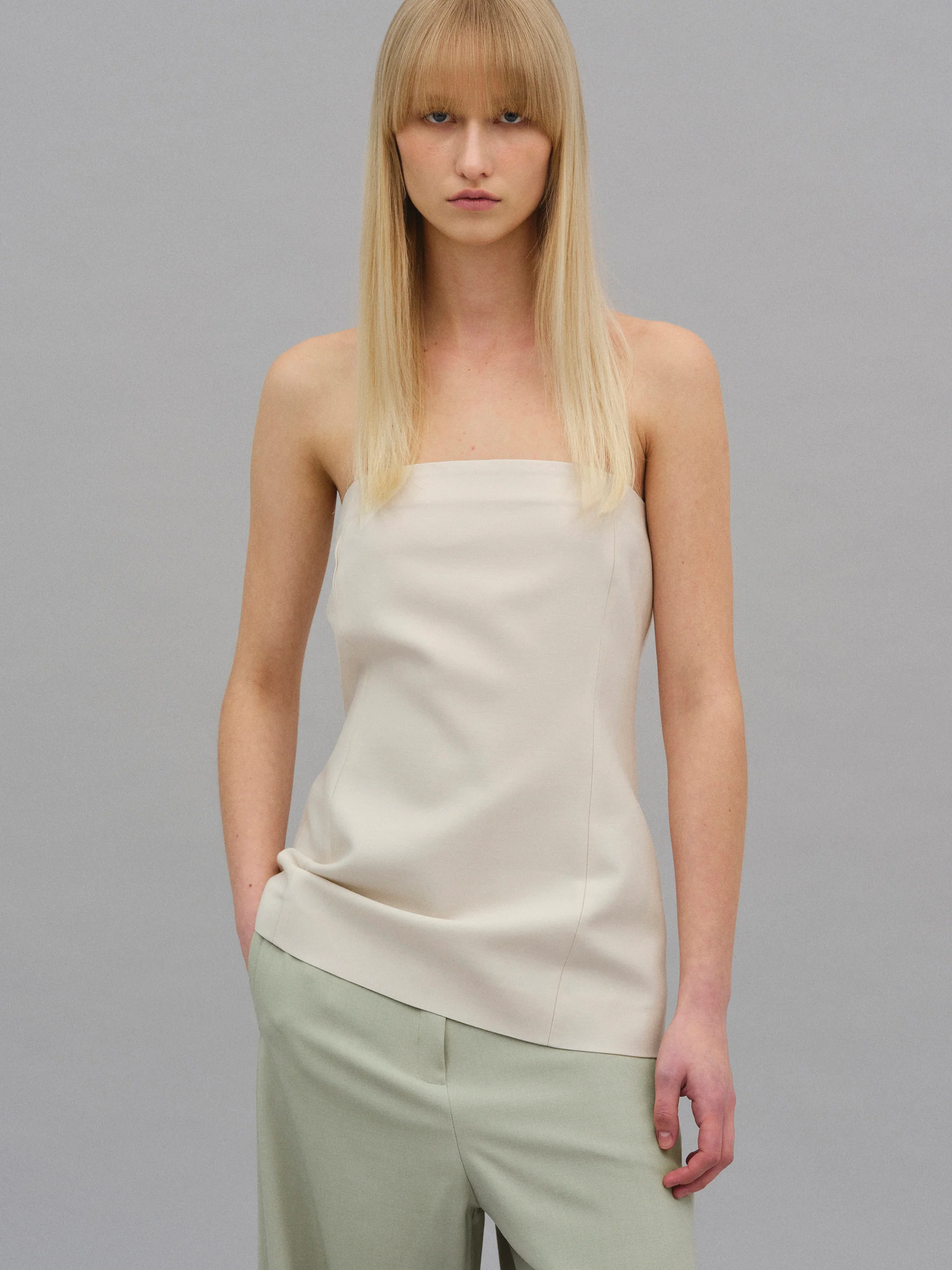 Wool-Silk Bustier, Ivory - Image 4