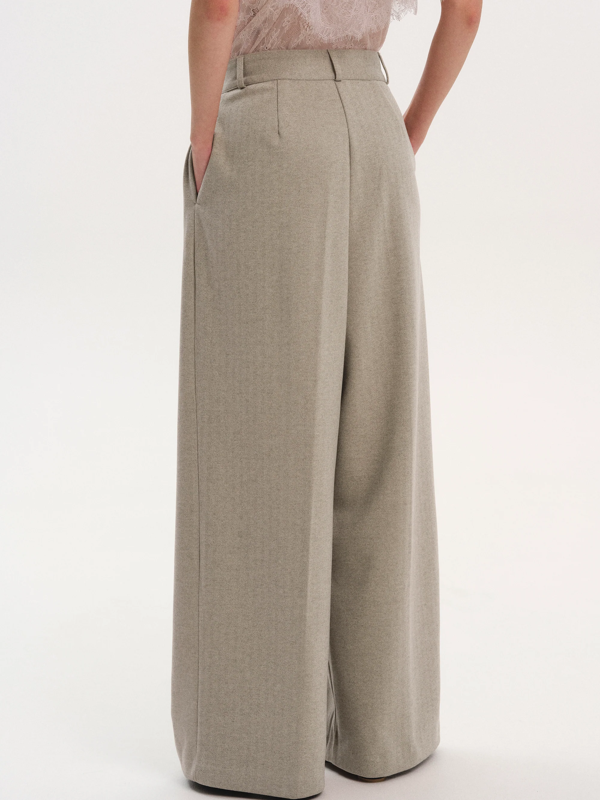 Wrap Button Trousers, Taupe - Image 5