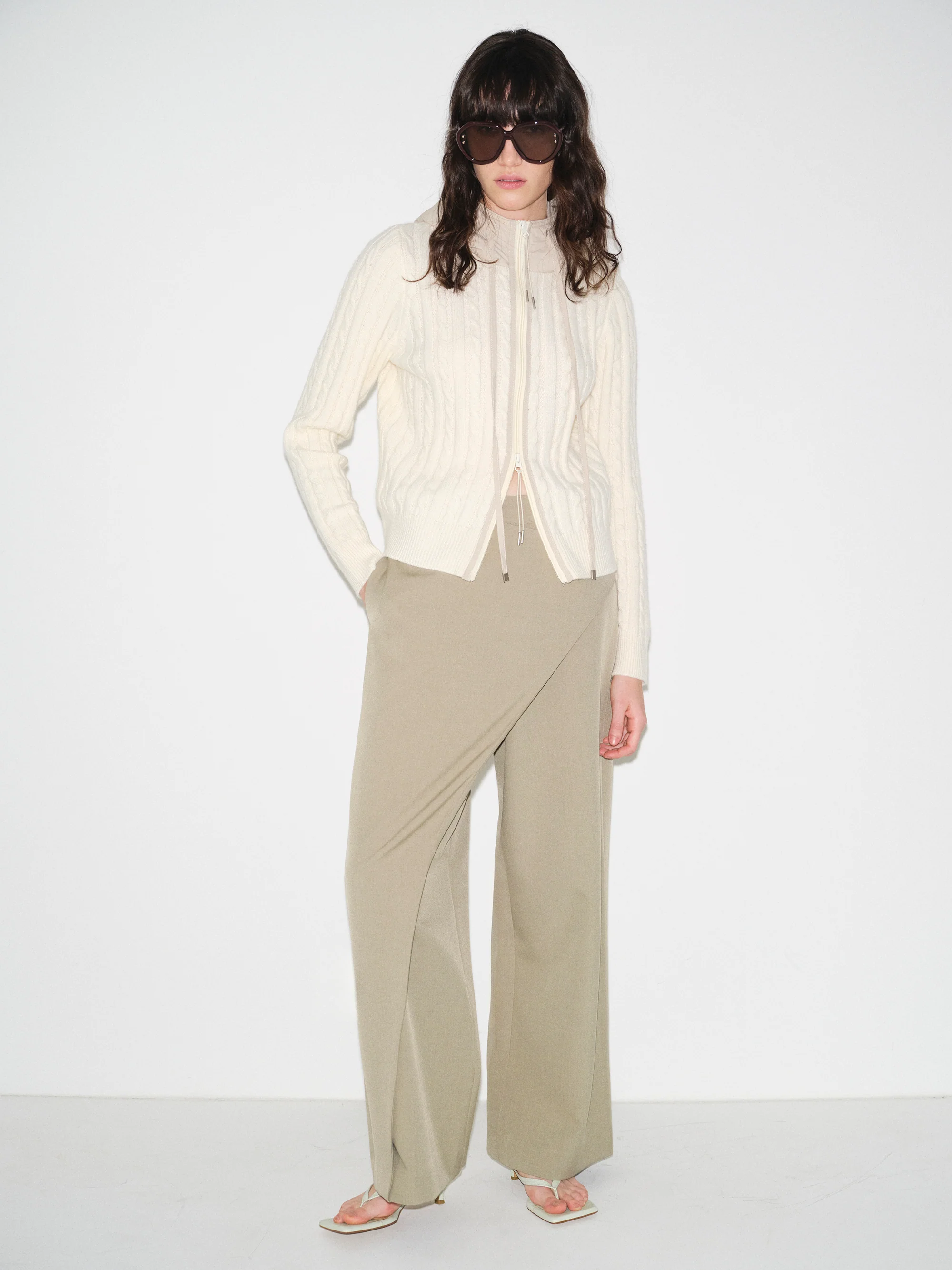 Wrap Buttoned Trousers, Khaki - Image 3