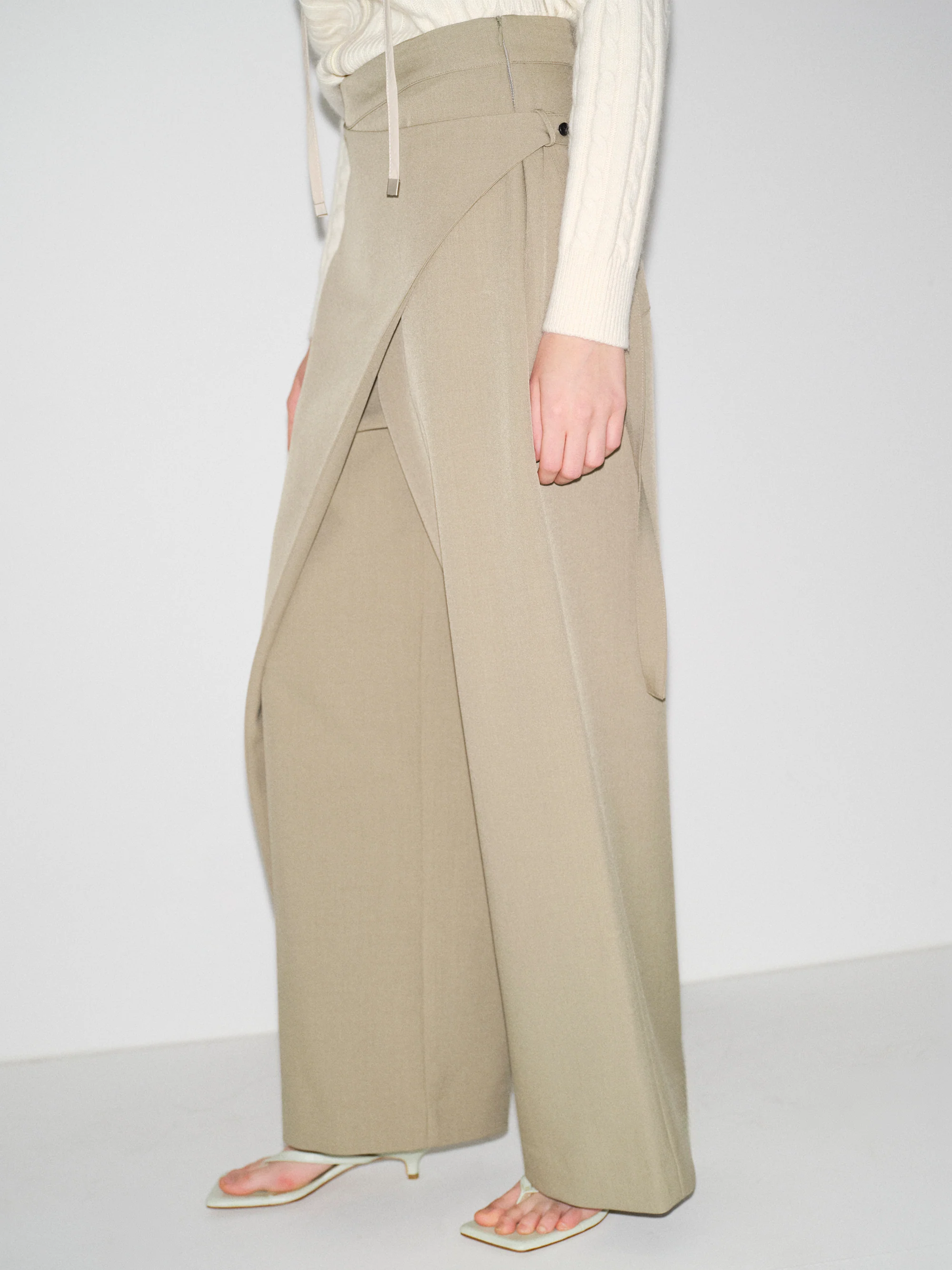 Wrap Buttoned Trousers, Khaki - Image 4