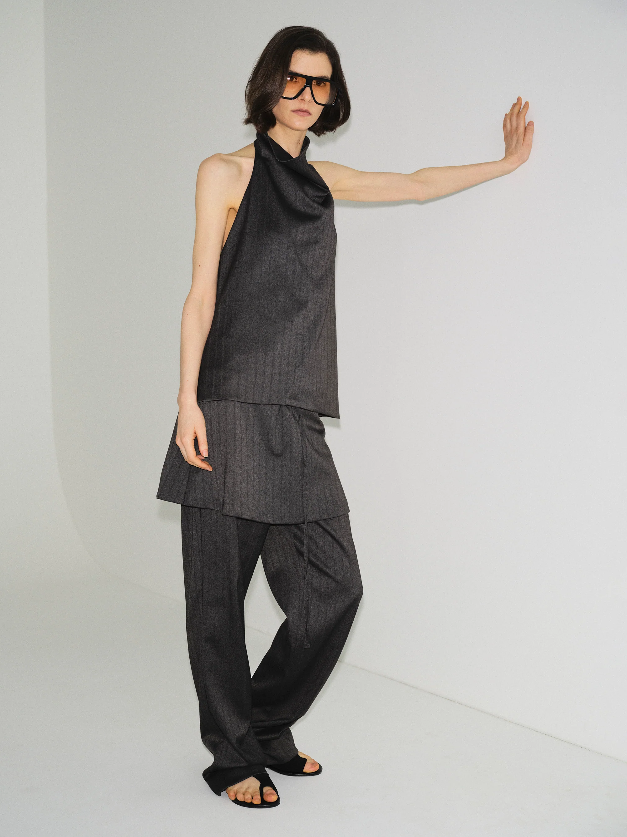 Wrap Panel Tailored Trousers, Charcoal - Image 5
