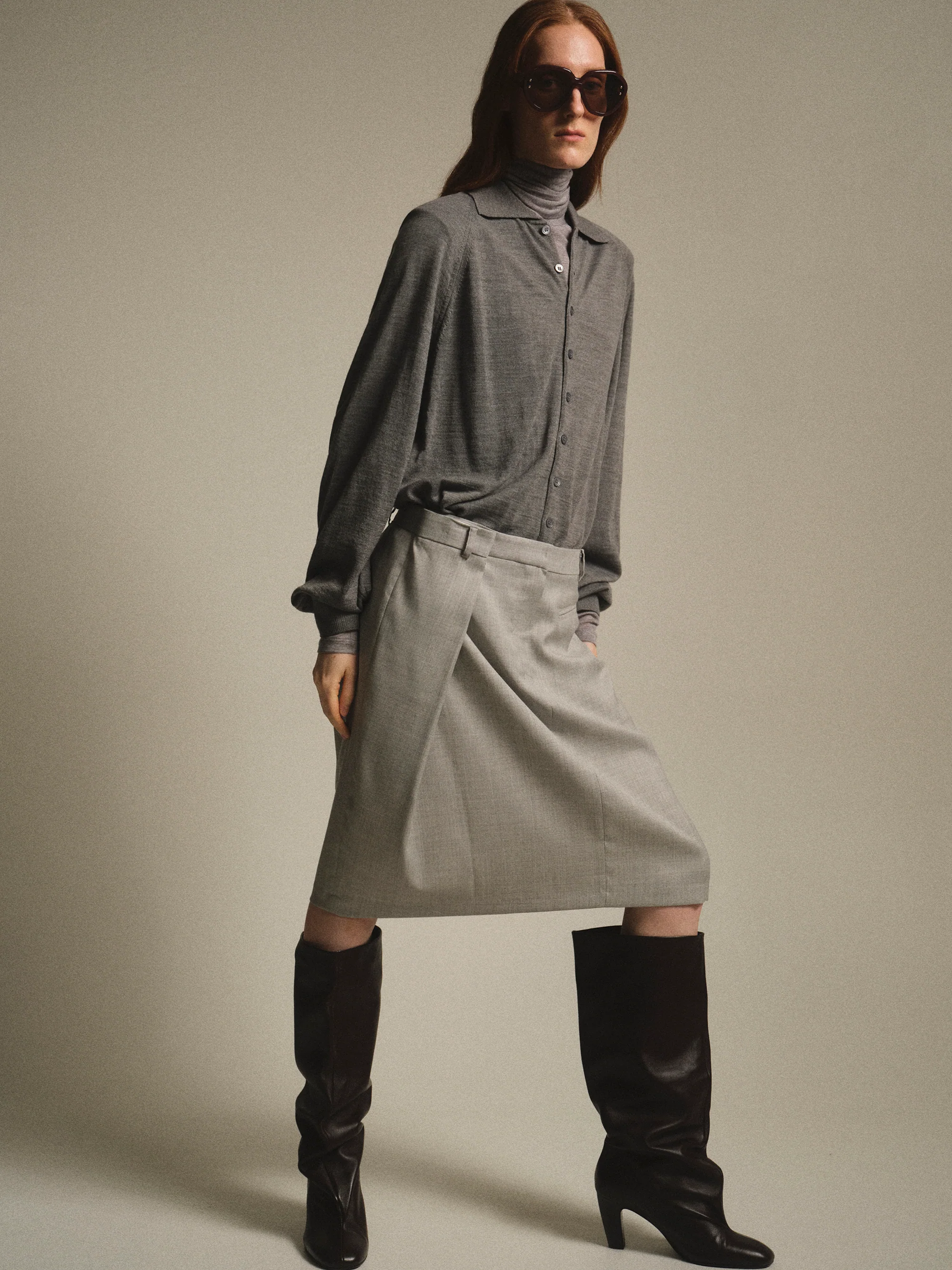 Wrap Pencil Skirt, Grey