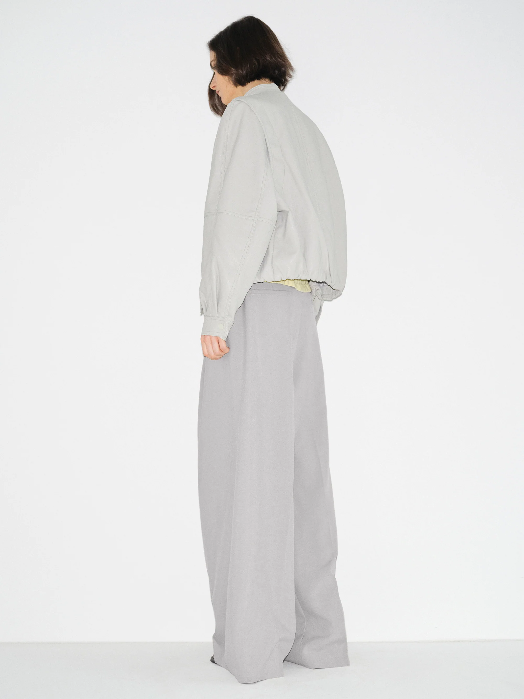 Wrap Stand Collar Faux-Leather Jacket, Light Grey - Image 7
