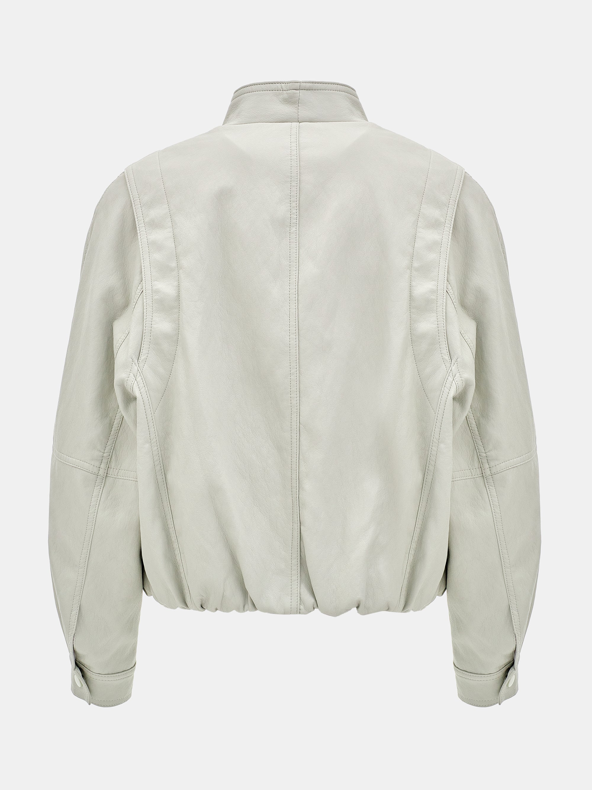 Wrap Stand Collar Faux-Leather Jacket, Light Grey - Image 9
