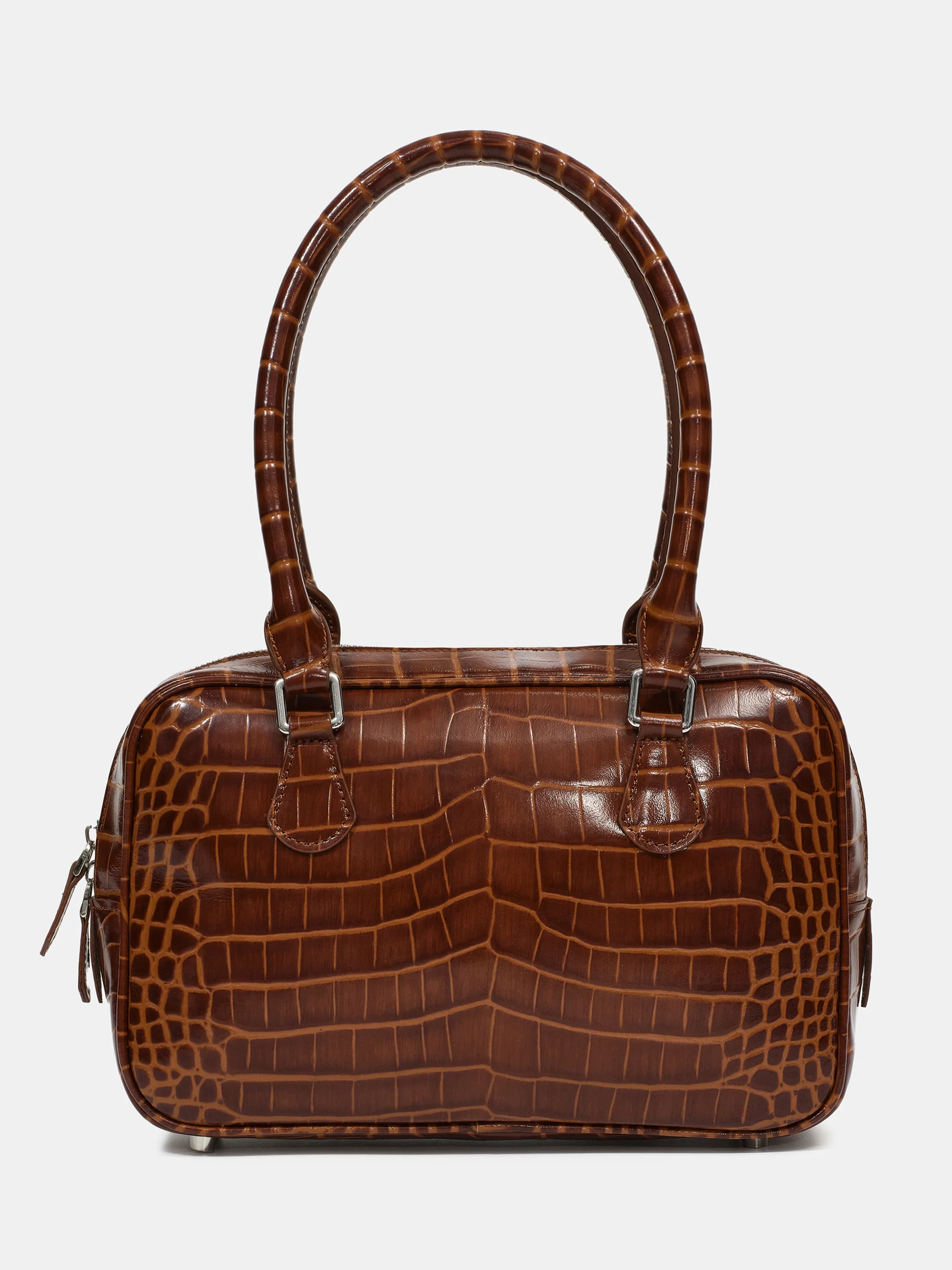 Yves Croc-embossed Leather Bag, Chocolate - Image 5