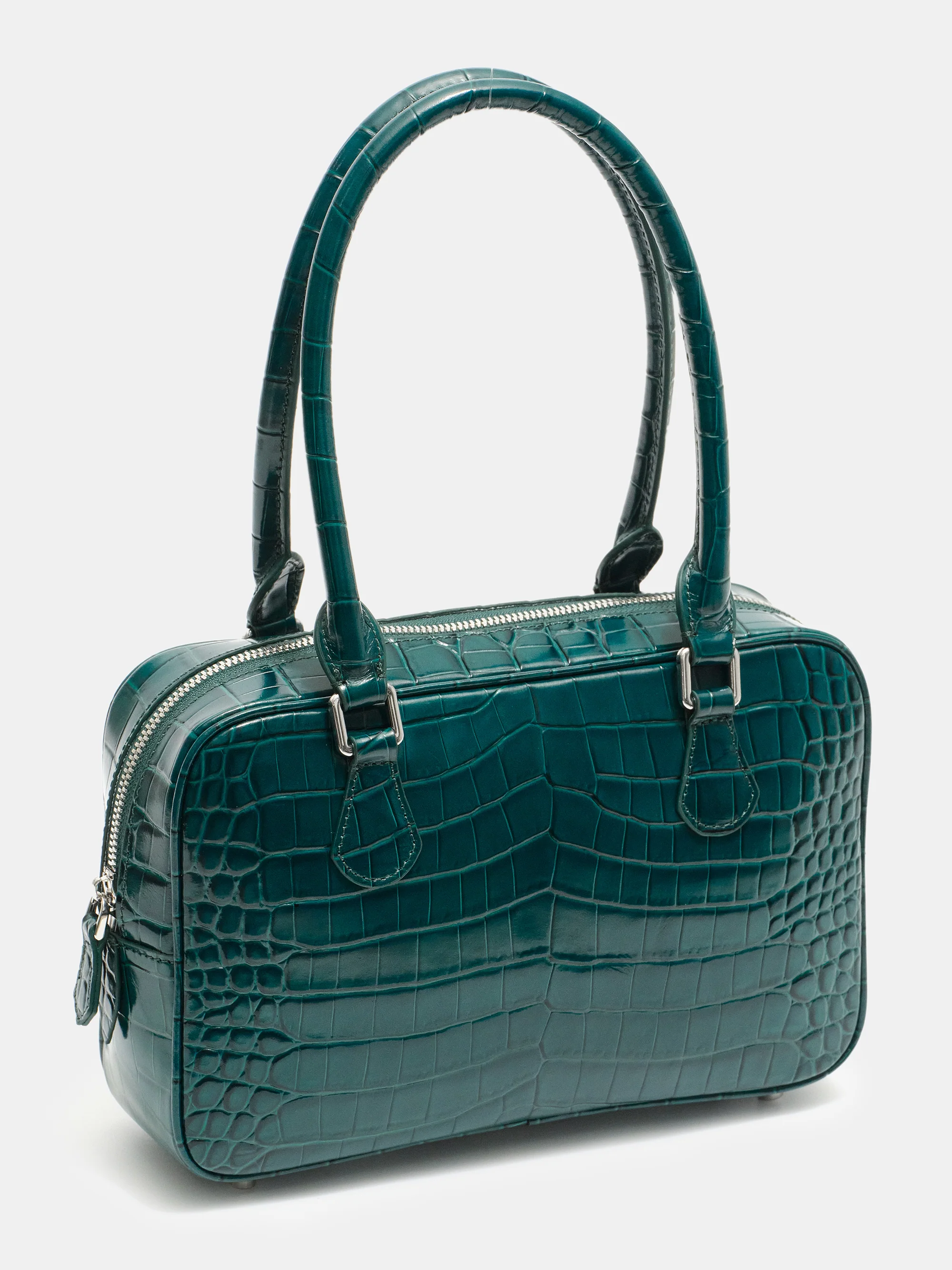 Yves Croc-embossed Leather Bag, English Green