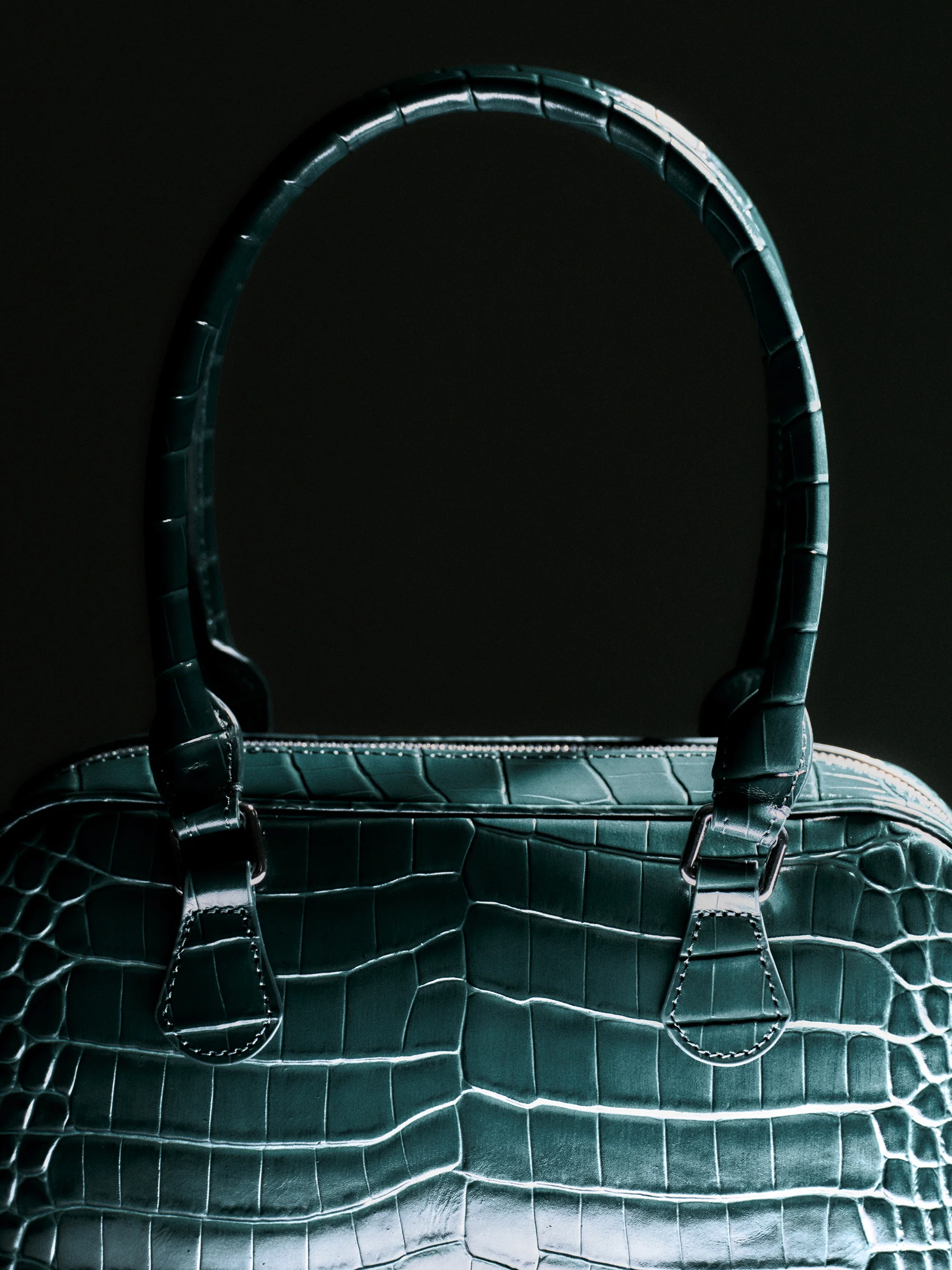 Yves Croc-embossed Leather Bag, English Green - Image 2