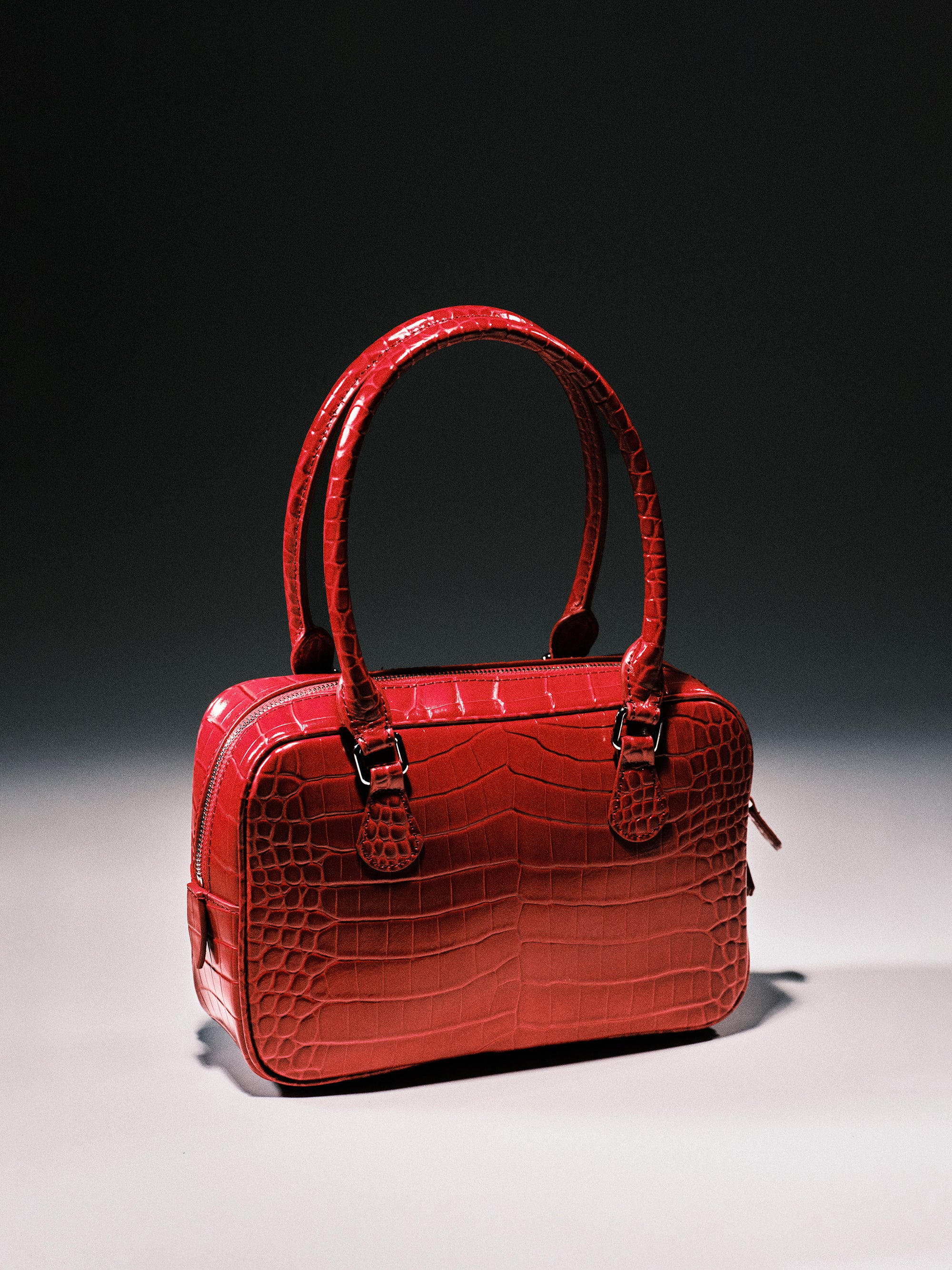 Yves Croc-embossed Leather Bag, Red