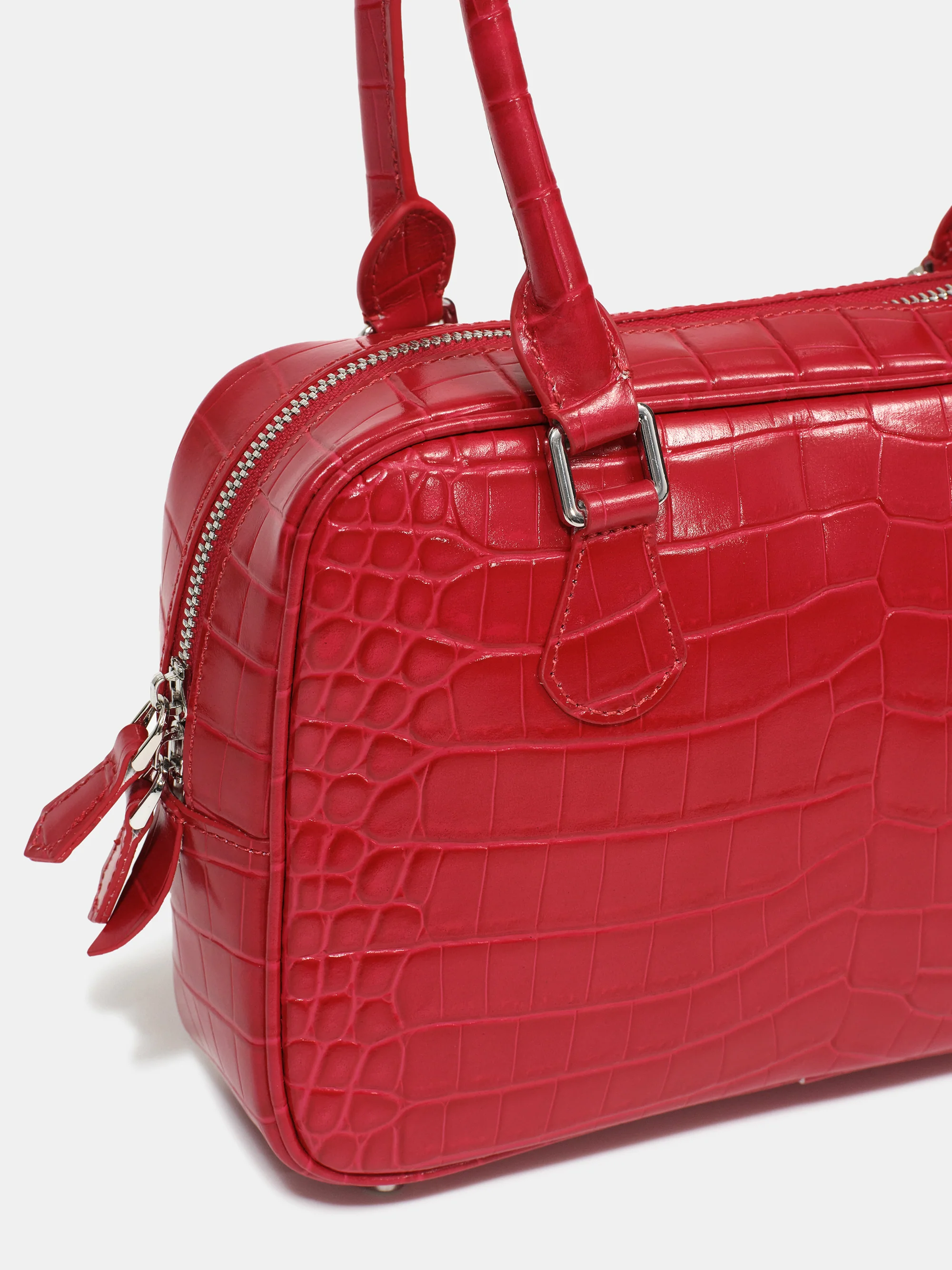 Yves Croc-embossed Leather Bag, Red - Image 2