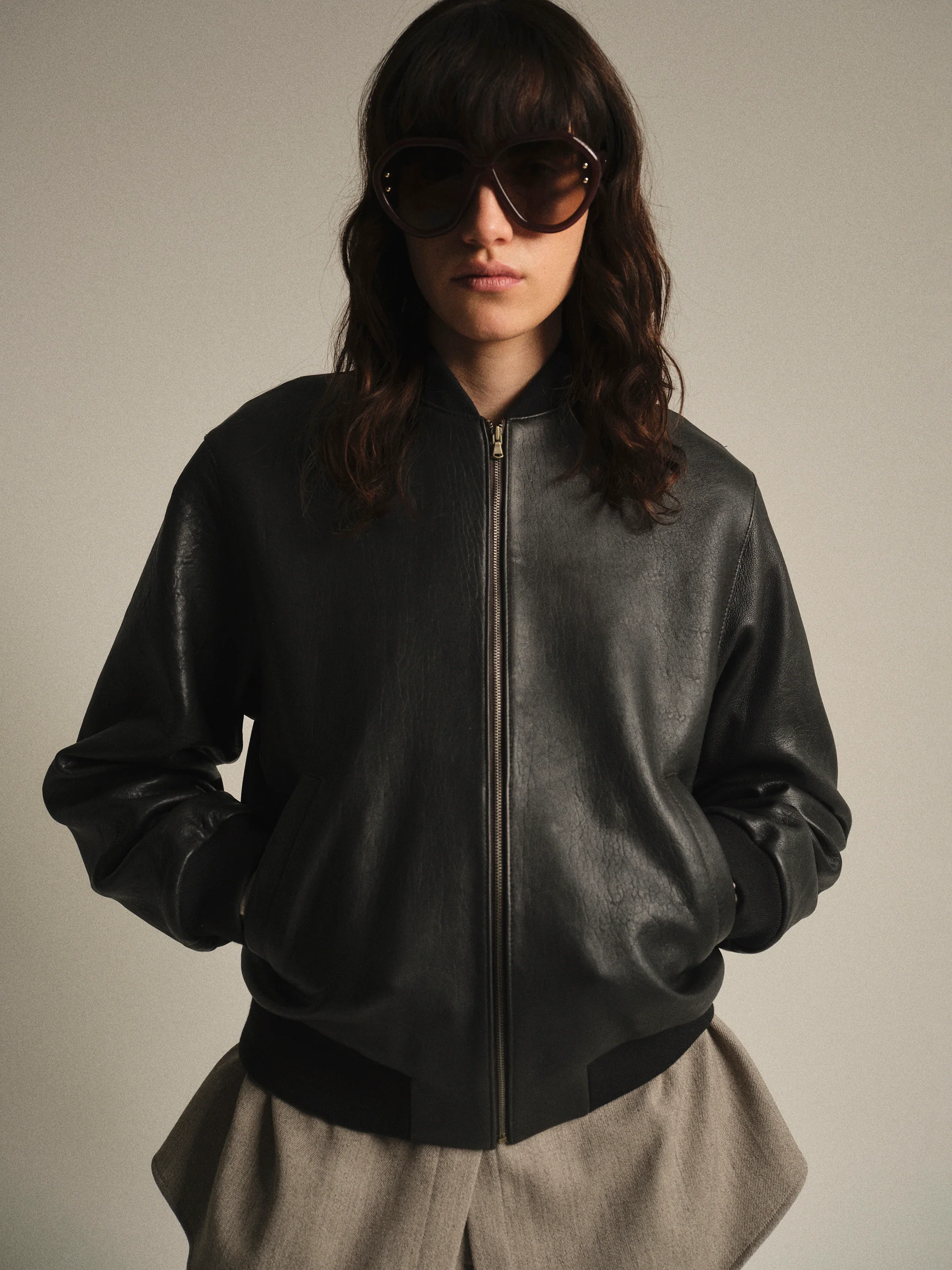 Zia Lambskin Leather Blouson Jacket, Black