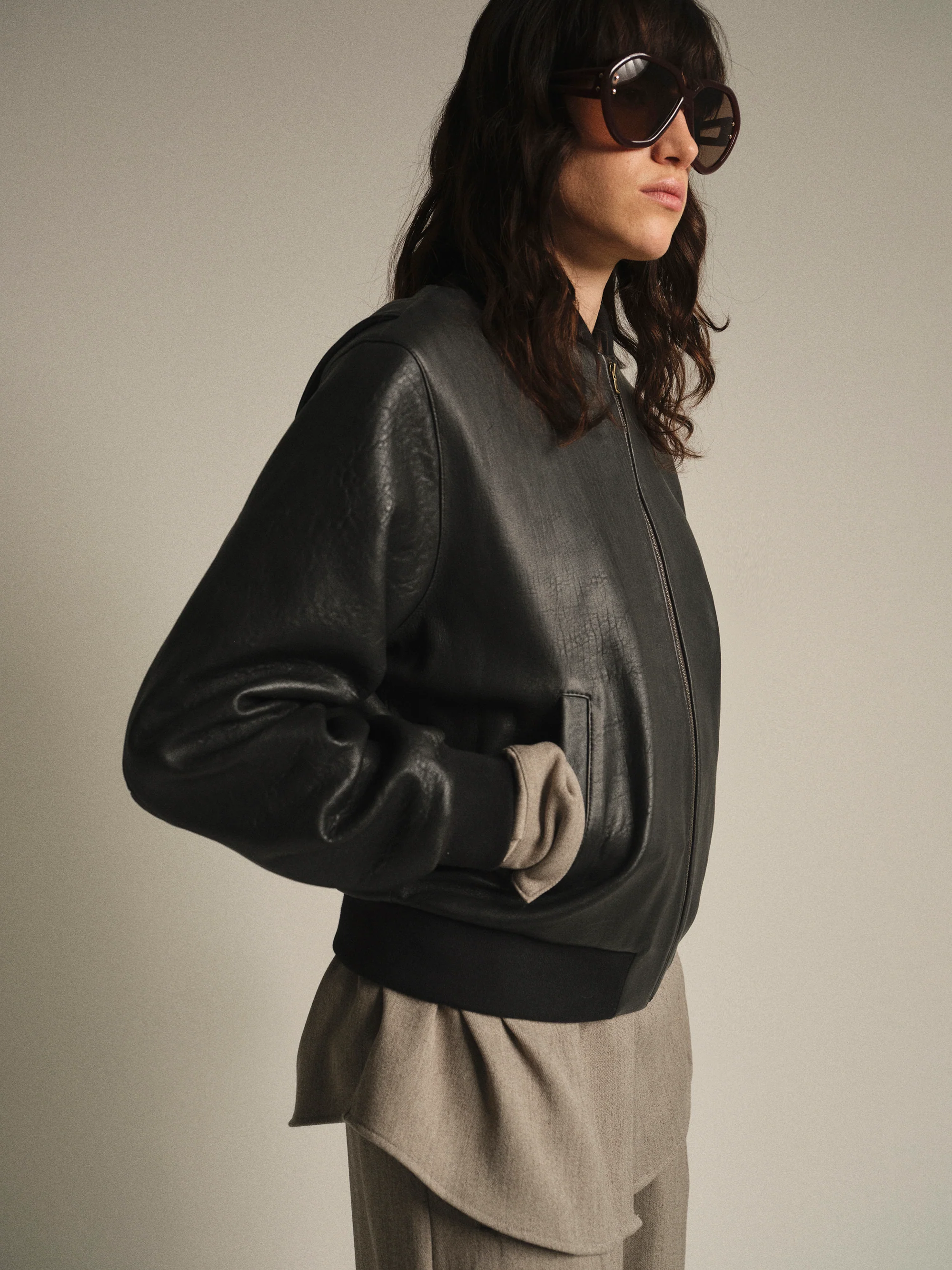 Zia Lambskin Leather Blouson Jacket, Black - Image 2