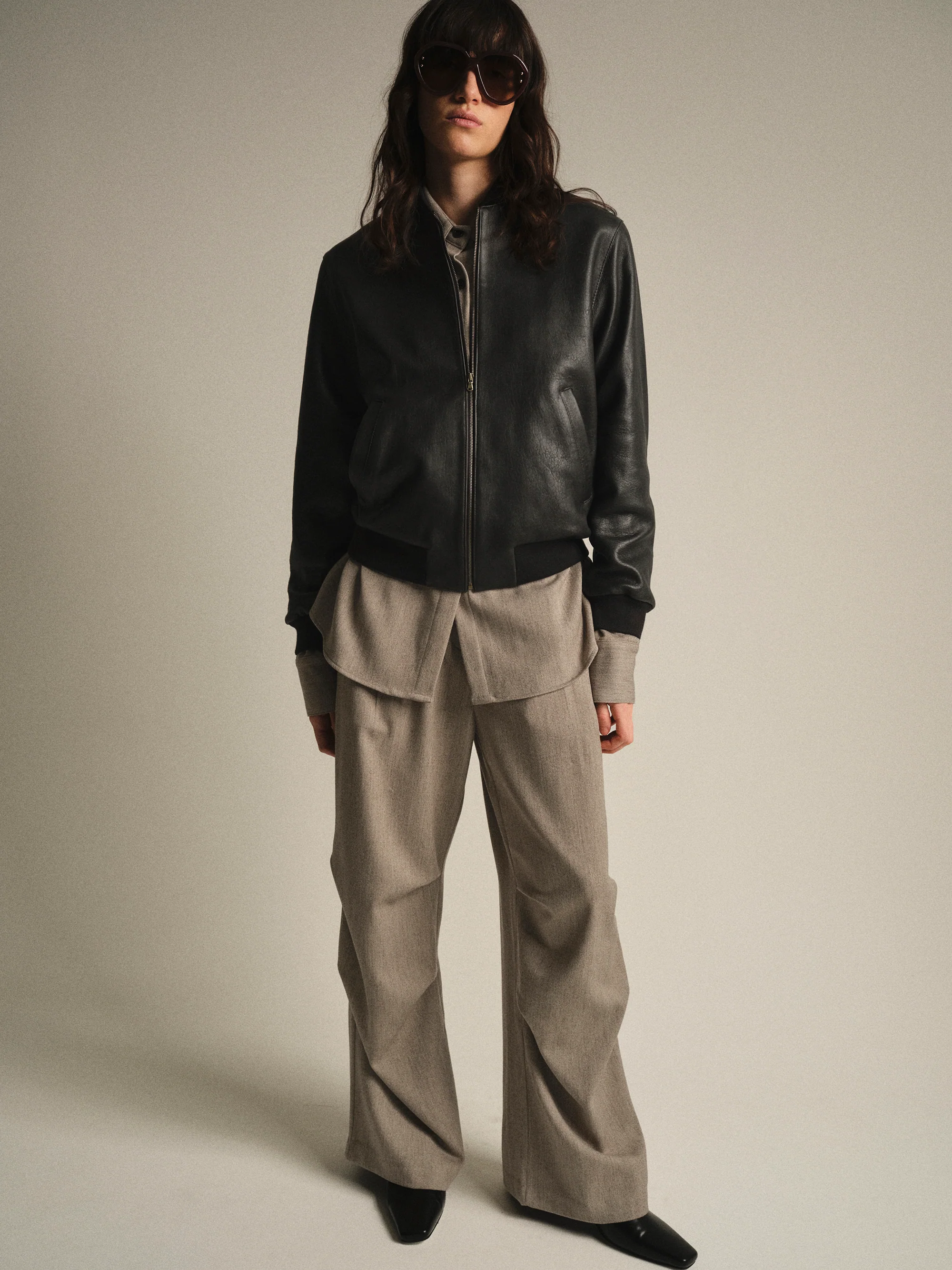 Zia Lambskin Leather Blouson Jacket, Black - Image 3