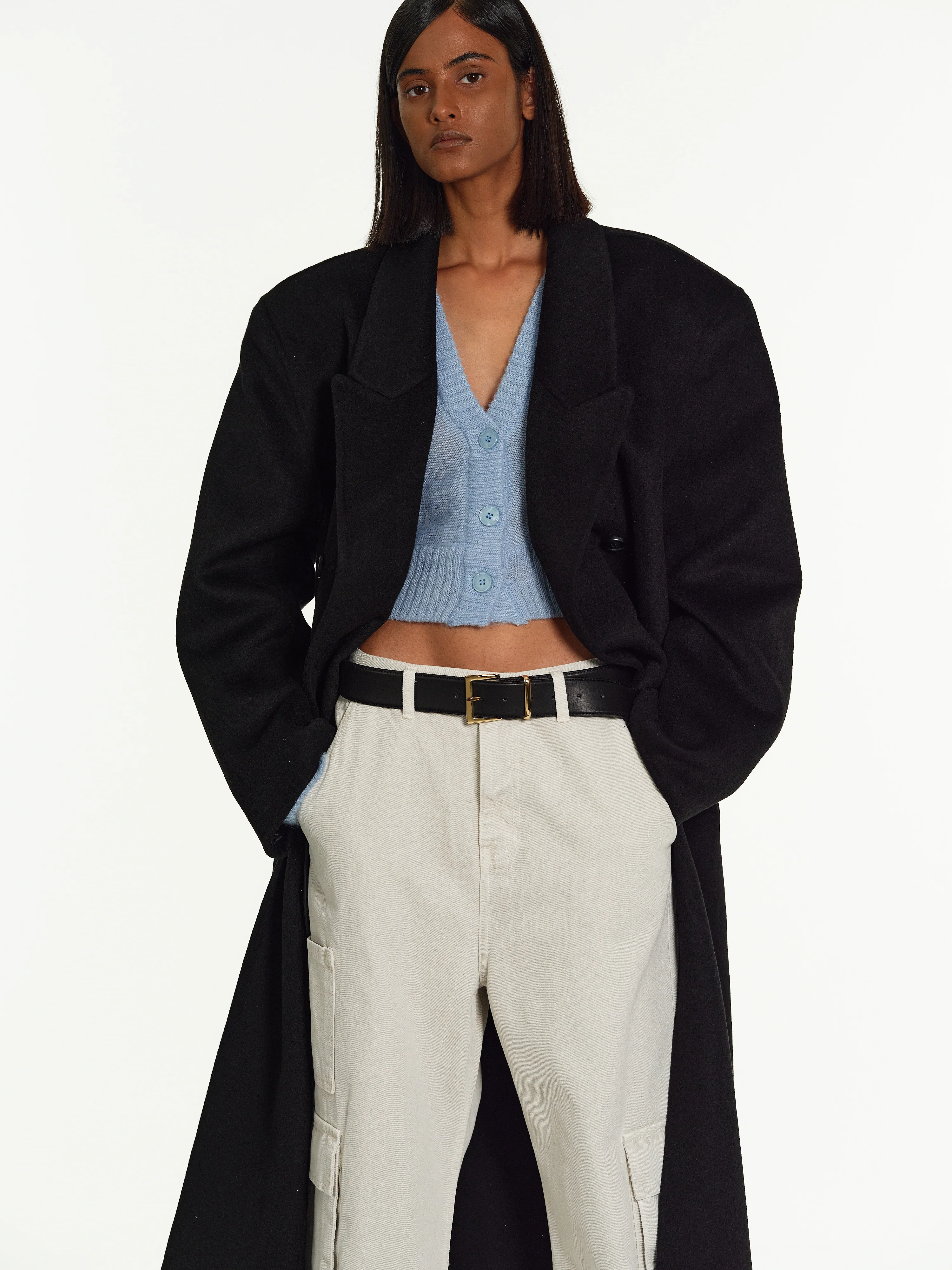 Zvika Padded Shoulder Maxi Coat, Black - Image 4