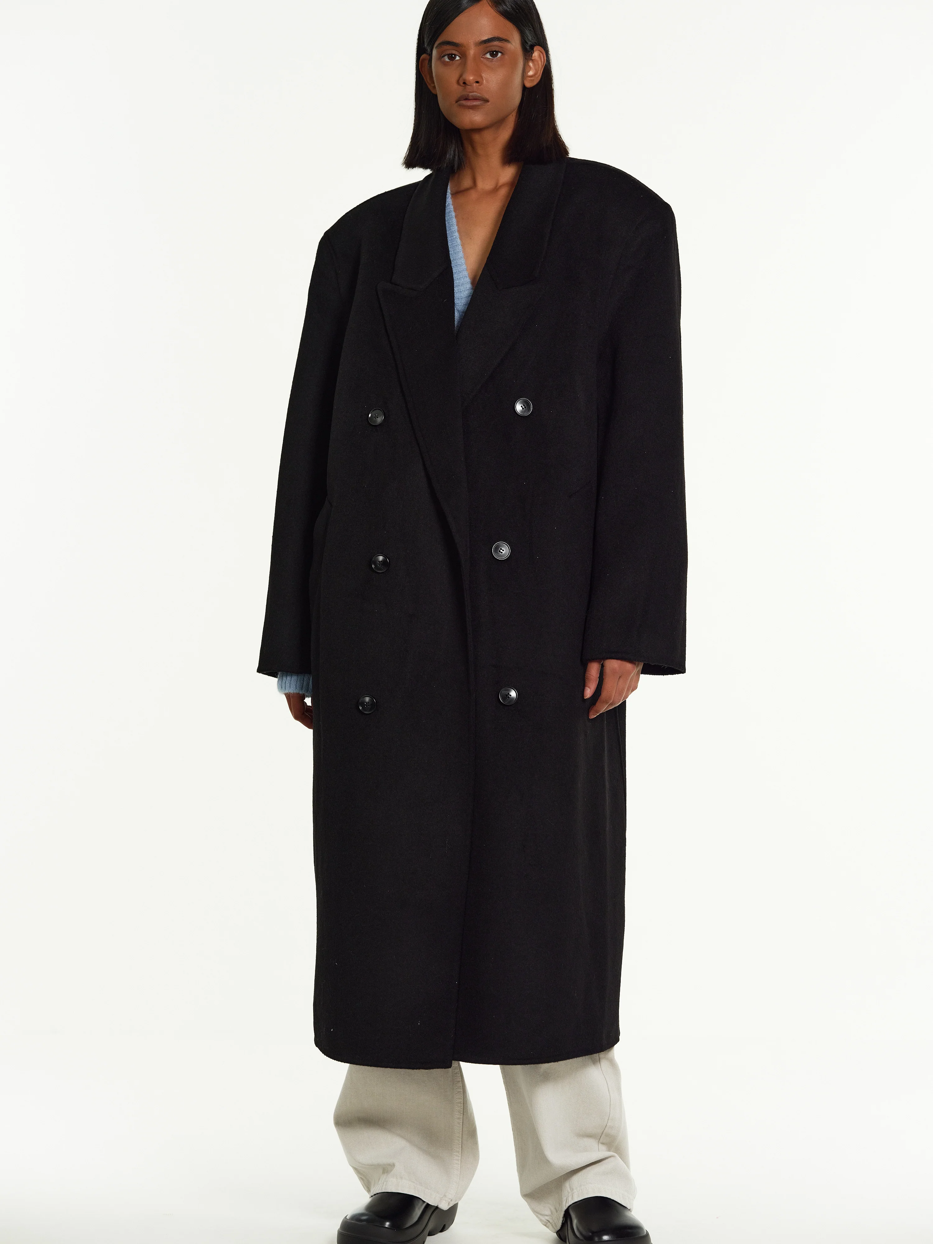 Zvika Padded Shoulder Maxi Coat, Black - Image 5
