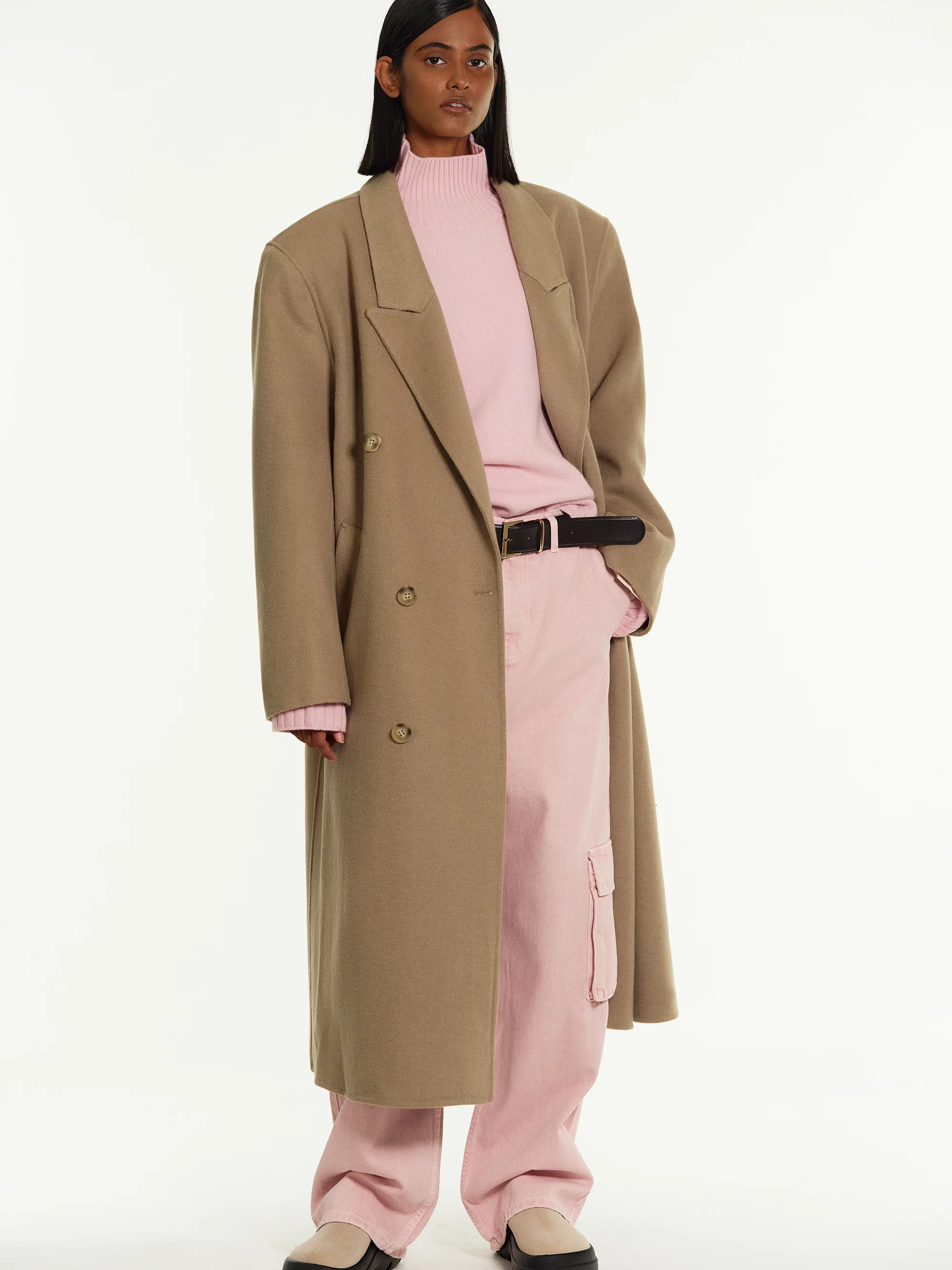 Zvika Padded Shoulder Maxi Coat, Camel - Image 3